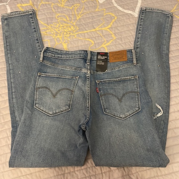 Levis 721 high rise jeans skinny star crystal studs 26 - Picture 3 of 4